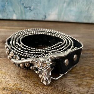Vintage CHAD GALVIN Stone Studded Western Belt w/Longhorn Steer